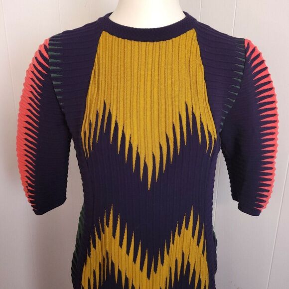 VINTAGE M Missoni Knit Dress short sleeve zig zag blue mustard green pink size? - Picture 3 of 10